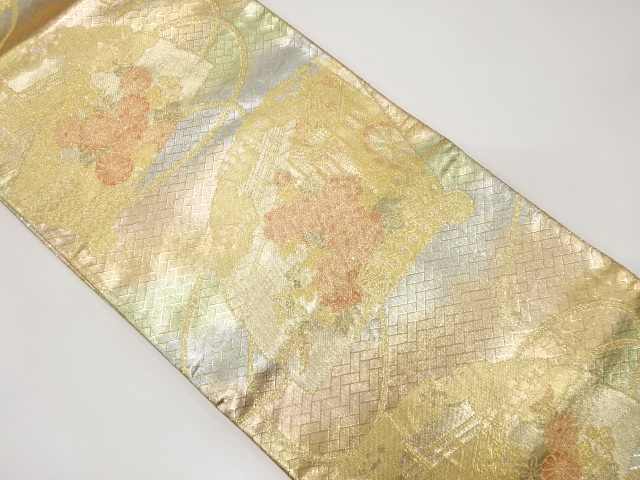 佐賀錦　檜扇に御所車・花模様織り出し袋帯